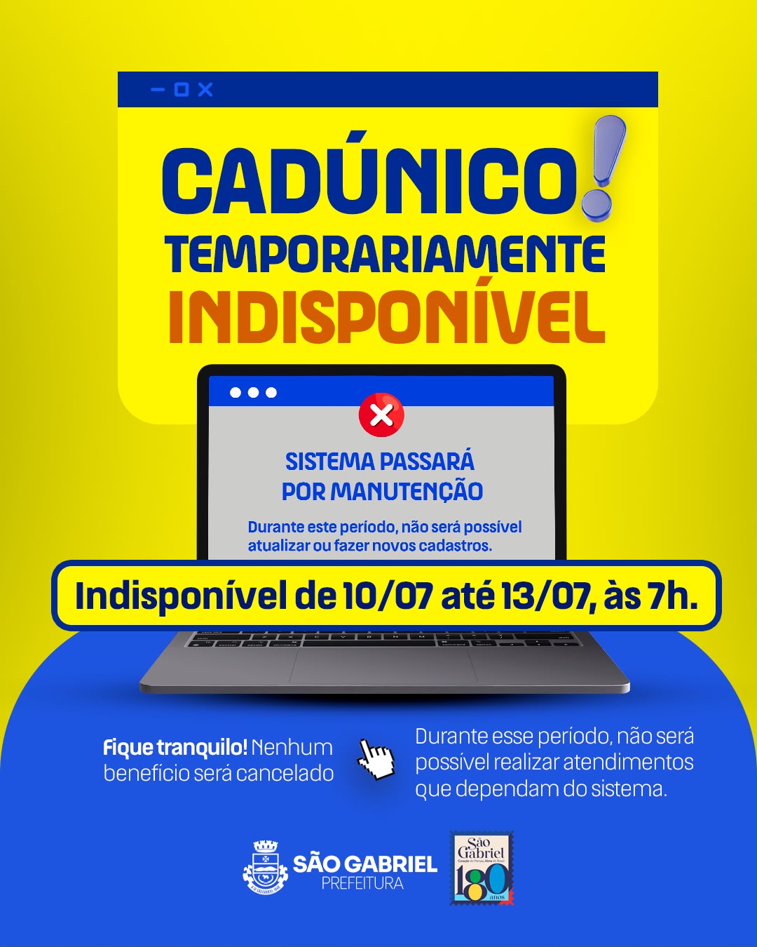 Cadastro Único ficará indisponível entre os dias 10 e 13 de julho para atualização do sistema