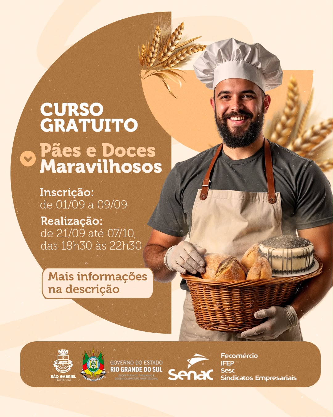 São Gabriel terá curso gratuito de Pães e Doces pelo Programa RS Qualificação Recomeçar