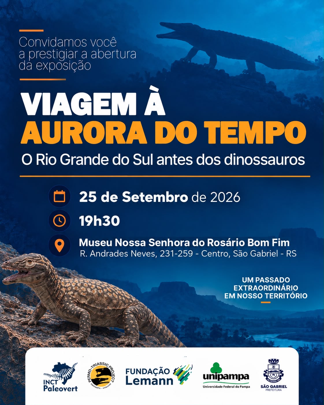 Exposição “Viagem à Aurora do Tempo” leva ao Museu Nossa Senhora do Rosário Bom Fim fósseis e esculturas que contam a história do Rio Grande do Sul antes da era dos dinossauros