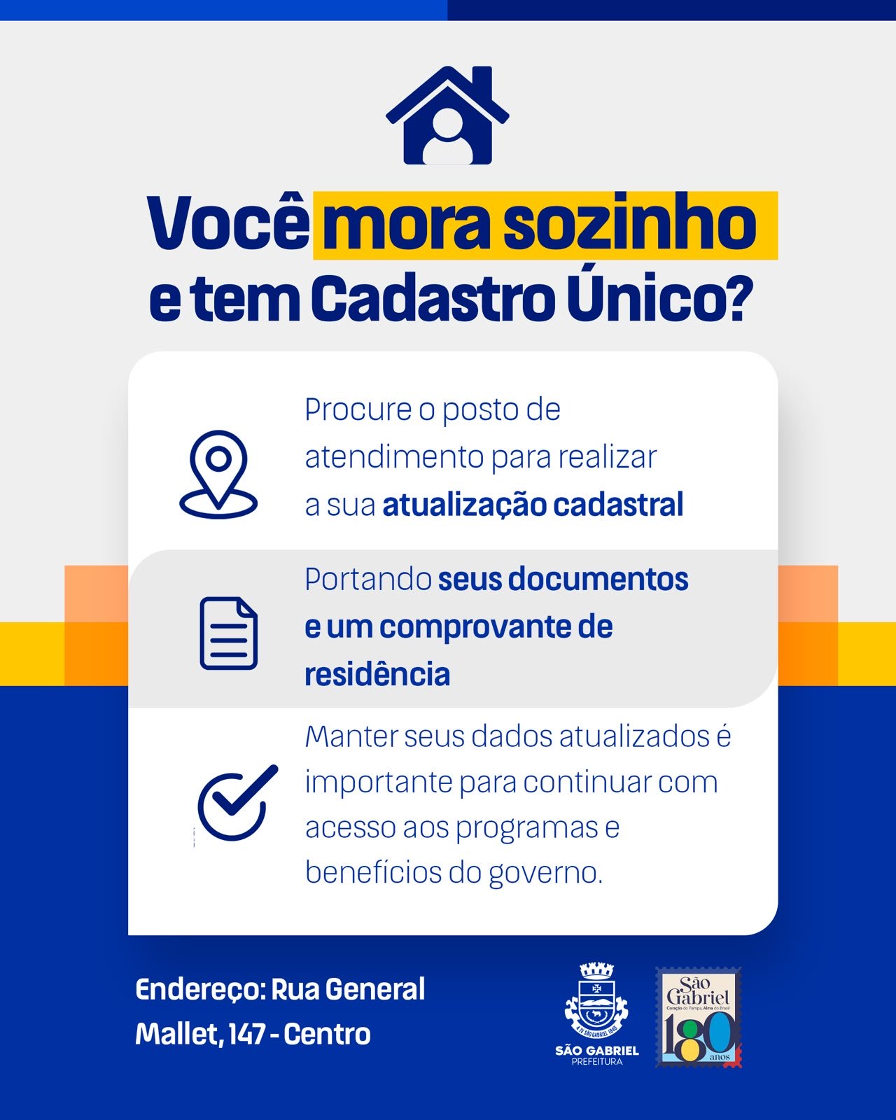 Prefeitura orienta beneficiários sobre mudança no cronograma de atualização do Cadastro Único para famílias unipessoais